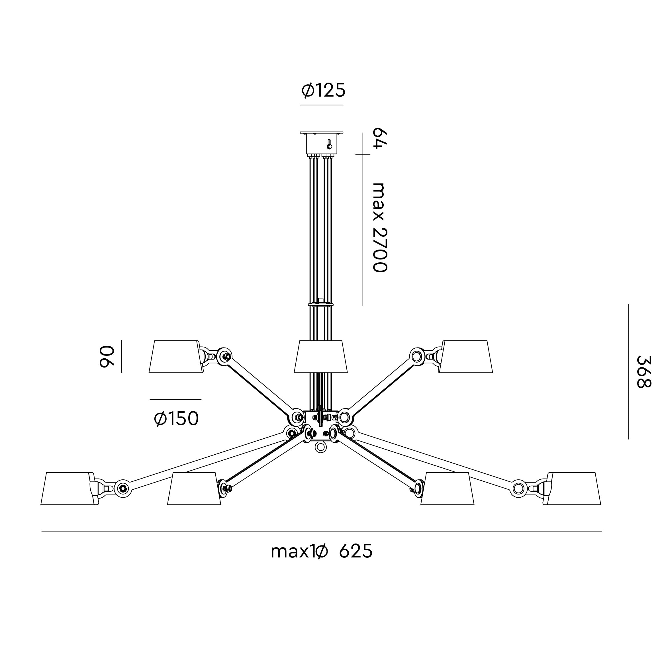 Tonone Bolt chandelier 12 arm