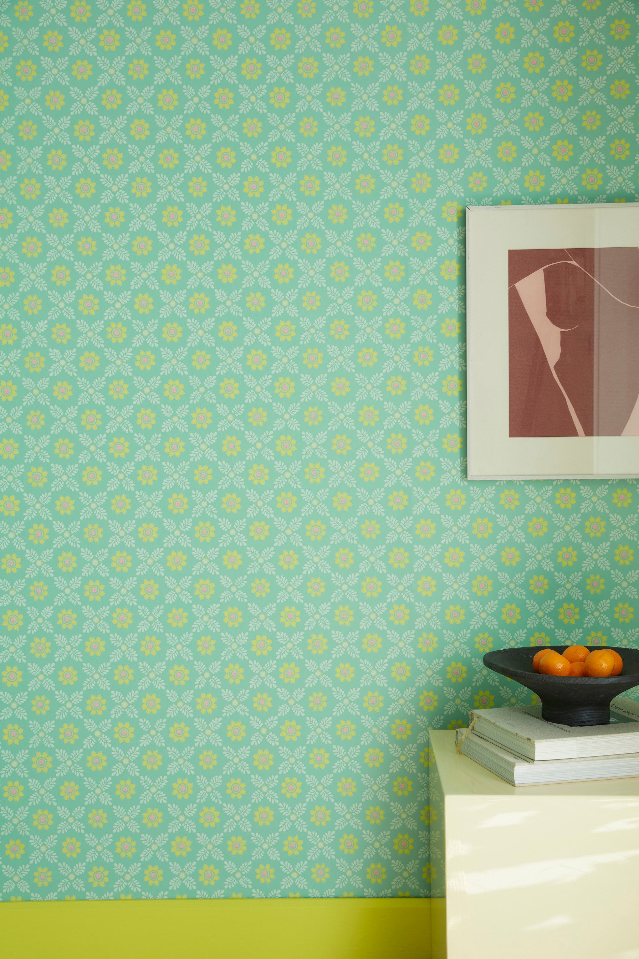 Little Greene Behang Ditsy Block - Green Verditer