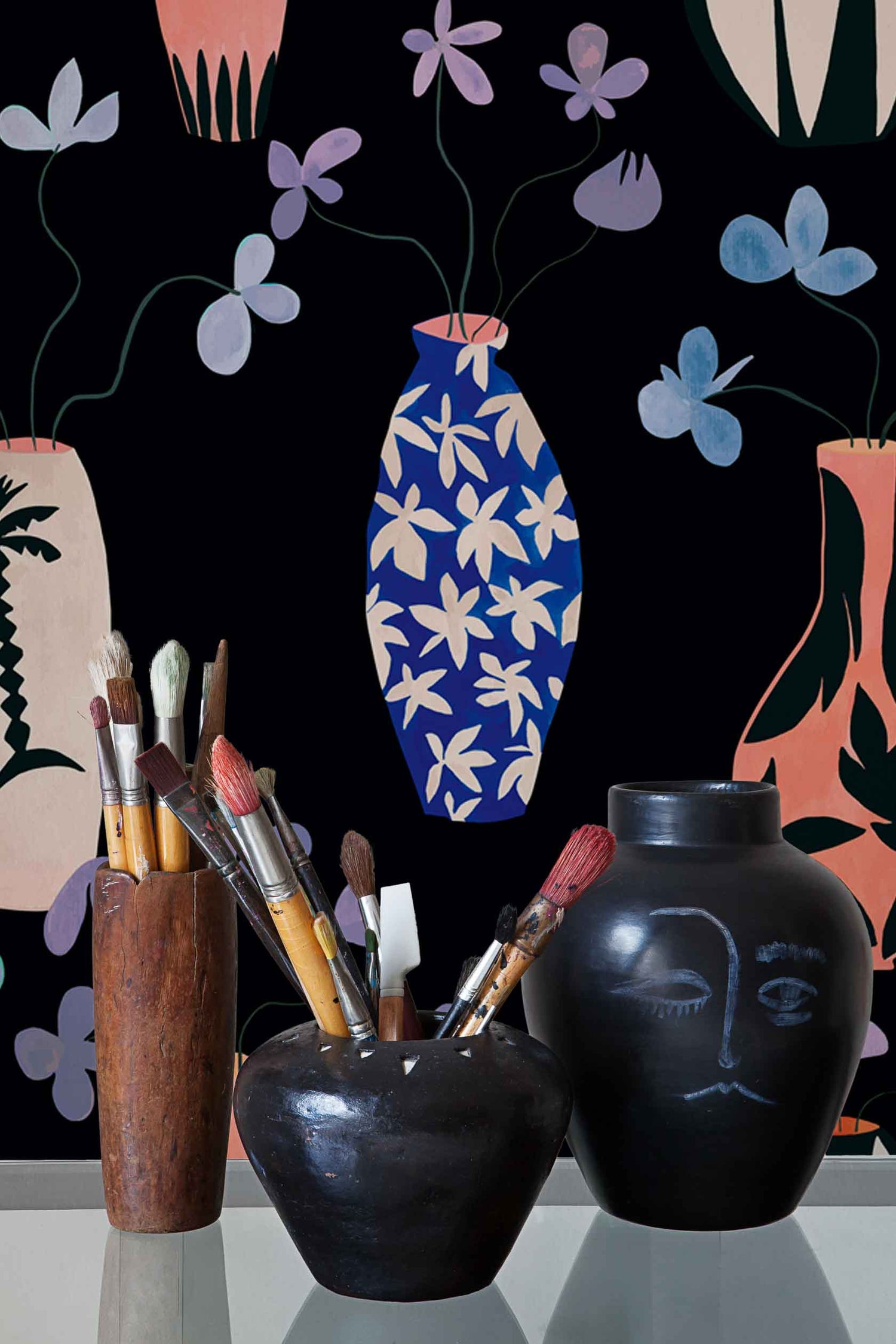 Coordonné behang Vase of Paradise Charcoral 8000065