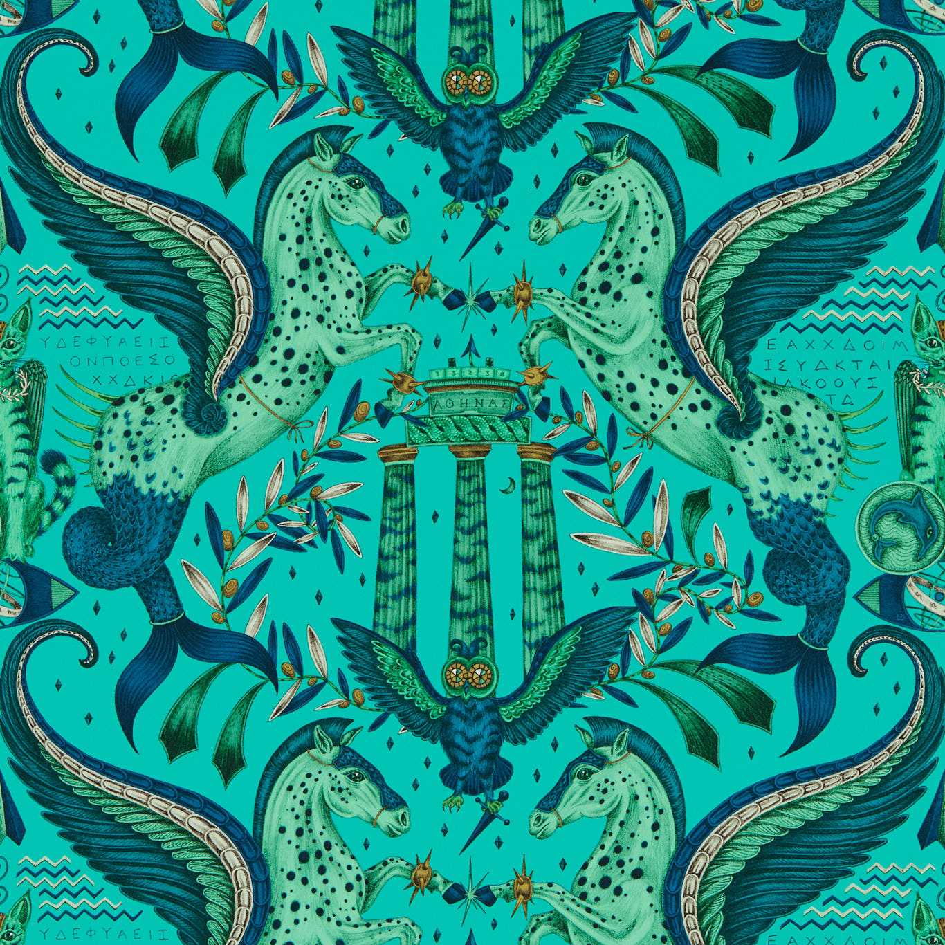 Clarke & Clarke behang Odyssey Mythos in de kleur Peacock W0215-02
