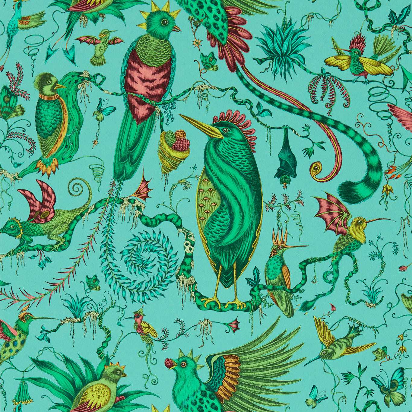 Clarke en Clarke behang Quetzal in de kleur Aqua W0217-01