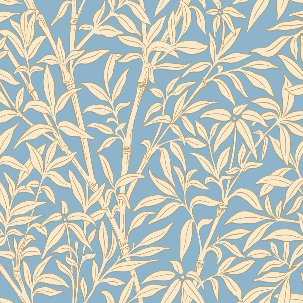 Cole & Son behang Bamboo Forest Buttercup Yellow on Cornflower Blue 127/1002 uit de Classics Collection Vol.1