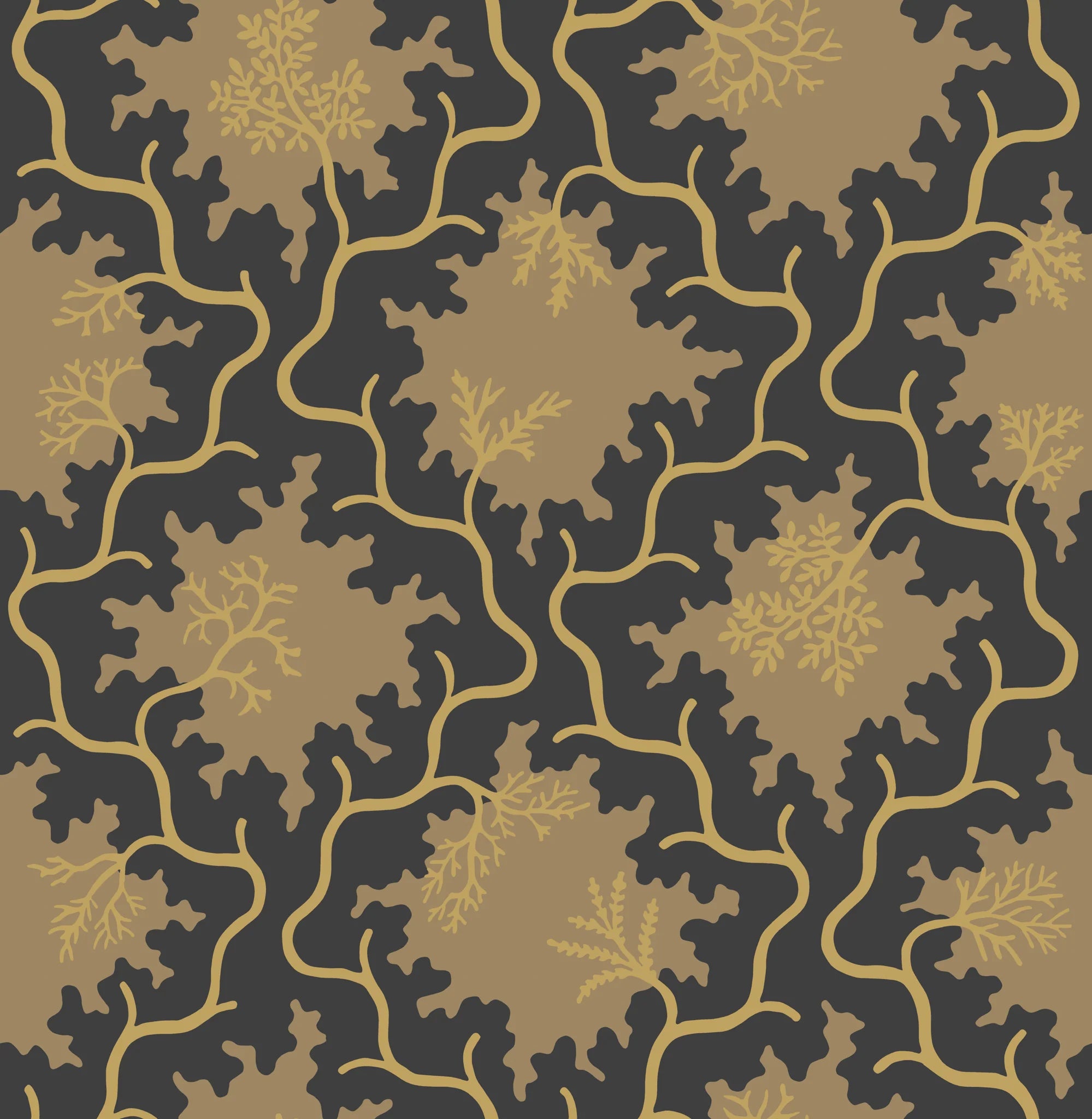 Cole and Son behang Moss Trellis Black and Gold 128/4018