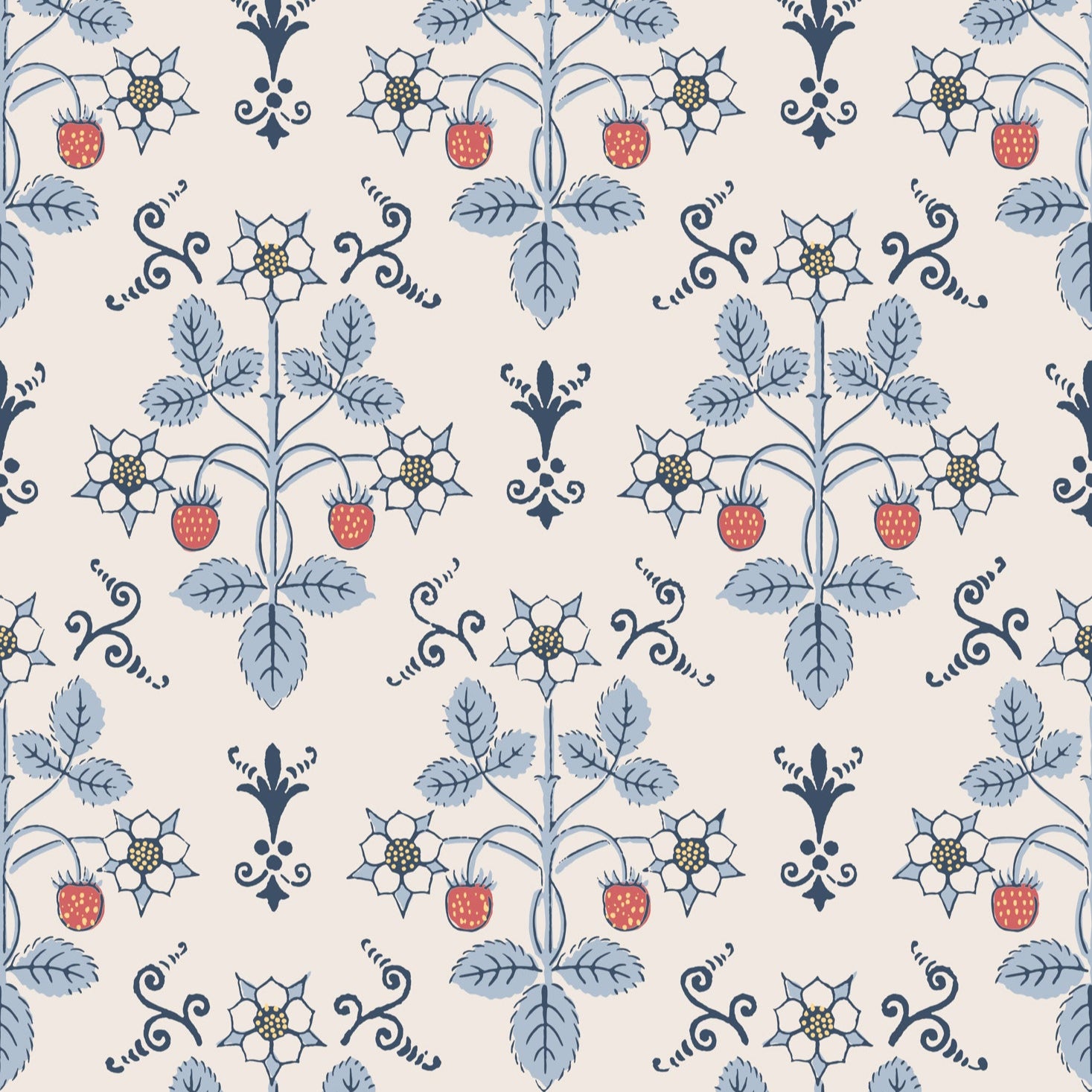 Cole and Son Strawberry behang China Blue On Cream 127/2010 Classics Collection Vol.1