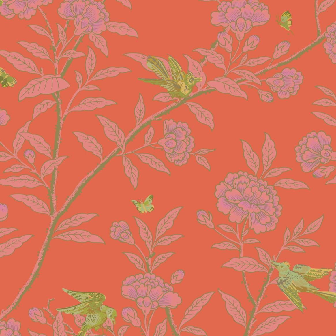 Cole & Son behang Roseberry with Birds Vermillion 127/4021 uit de Classics Collection Vol.I