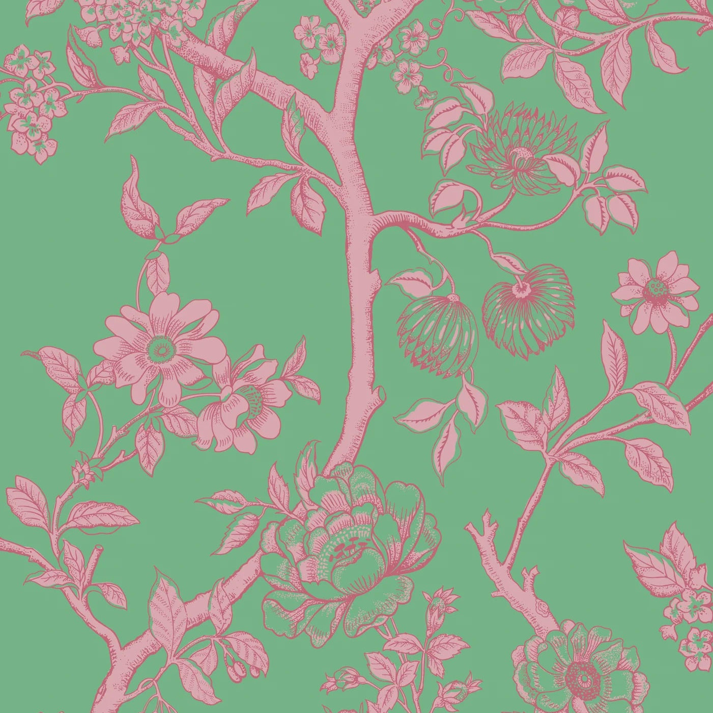Cole and Son behang Paradise Tree Emerald and Petal Pink 128/2012