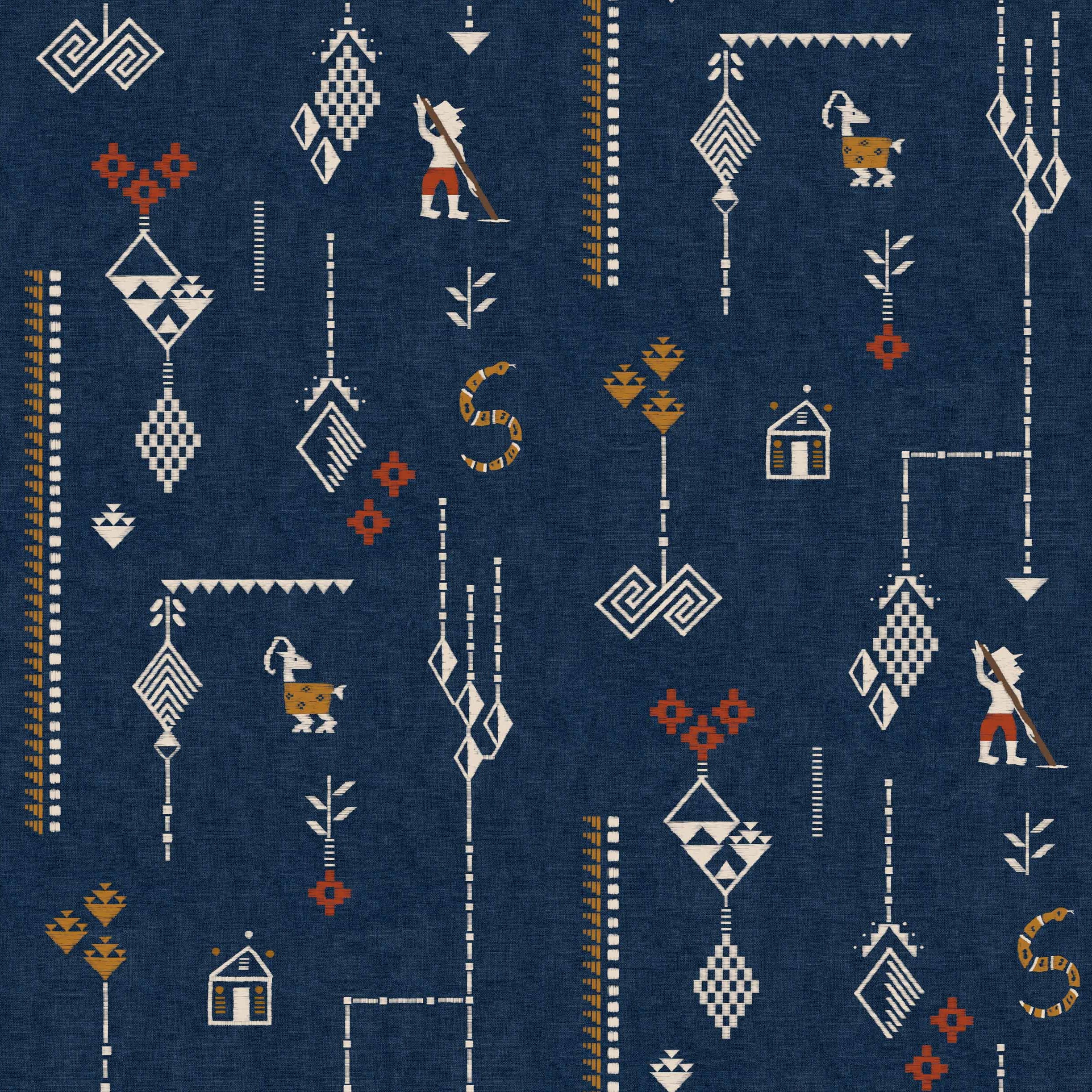 Coordonné behang Criollo Índigo C00022