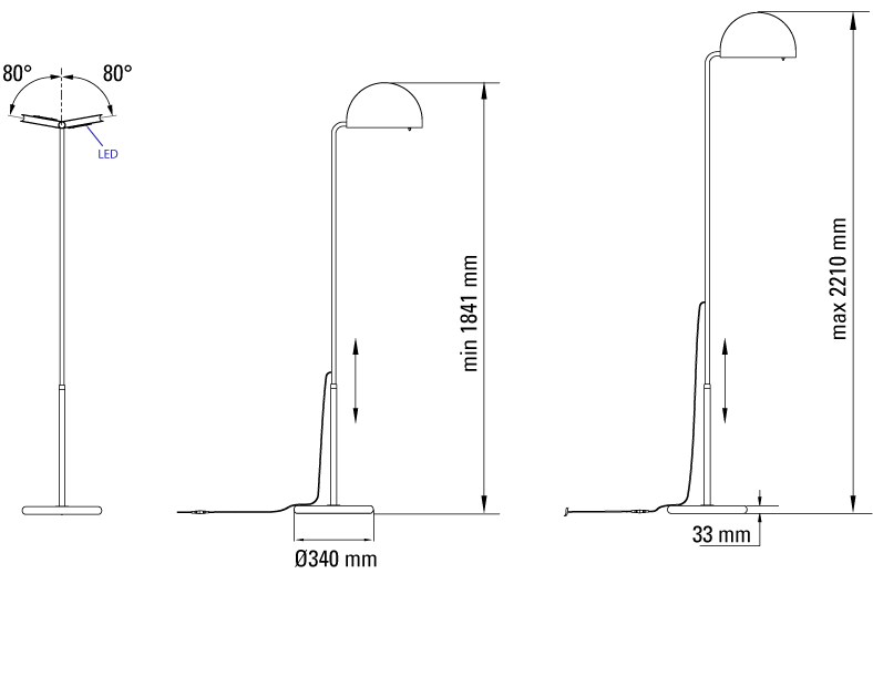 DCW éditions Mezzaluna vloerlamp maten