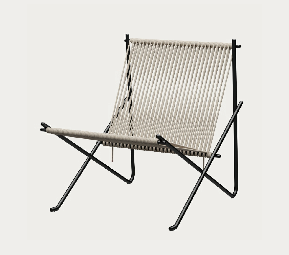 Fritz Hansen PK4™ fauteuil natural flag halyard zwart gepoederd staal