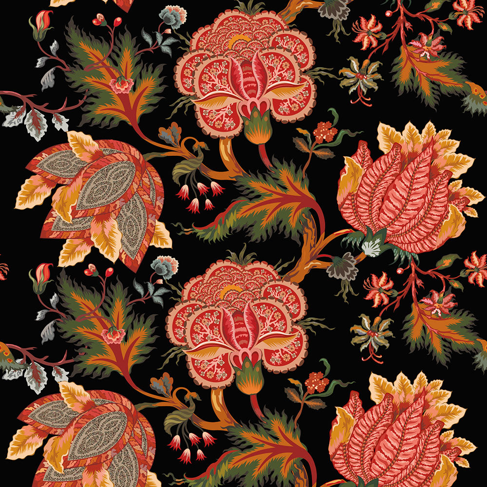 Ivy House behang Indienne Floral Black IHW0043