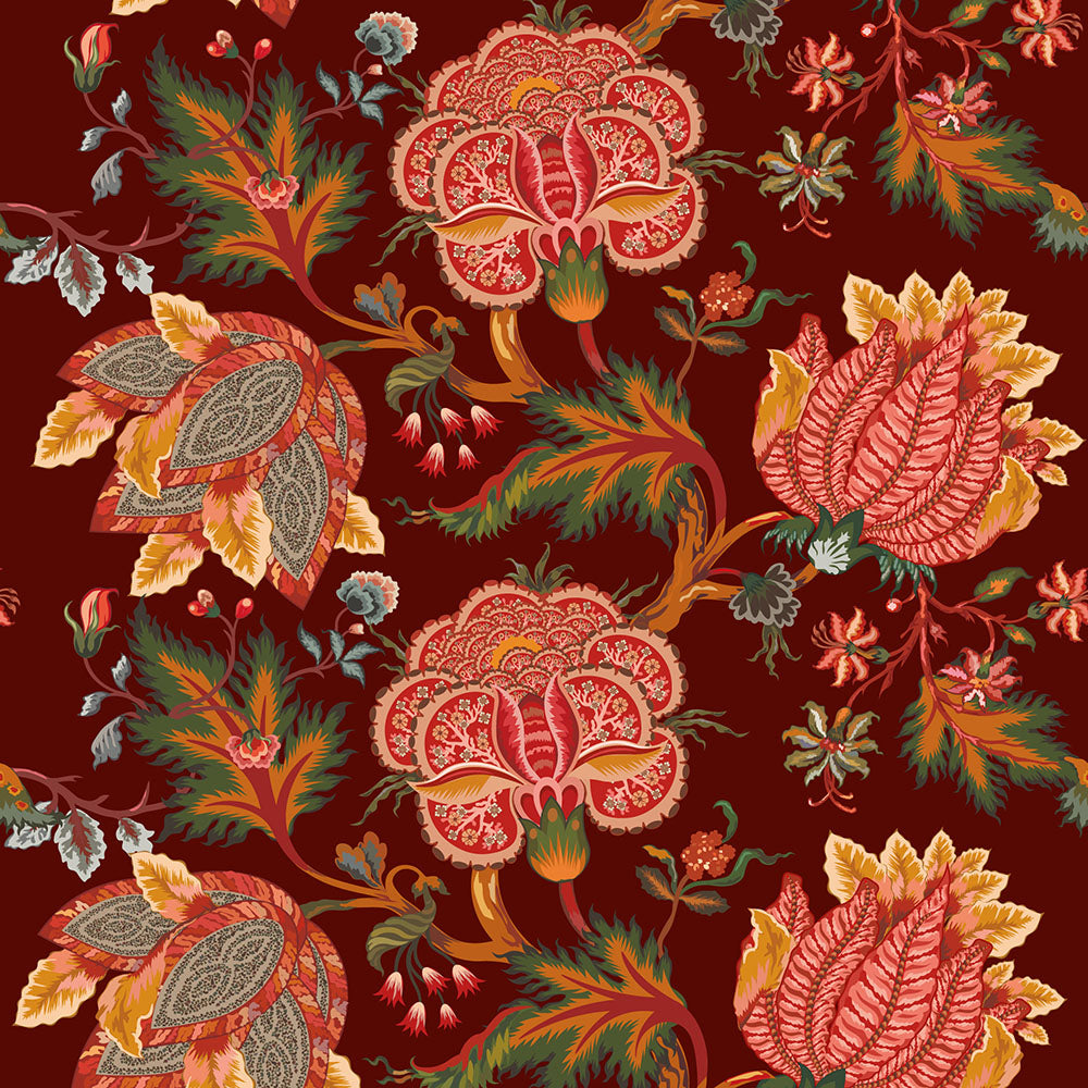 Ivy House behang Indienne Floral Red IHW0049