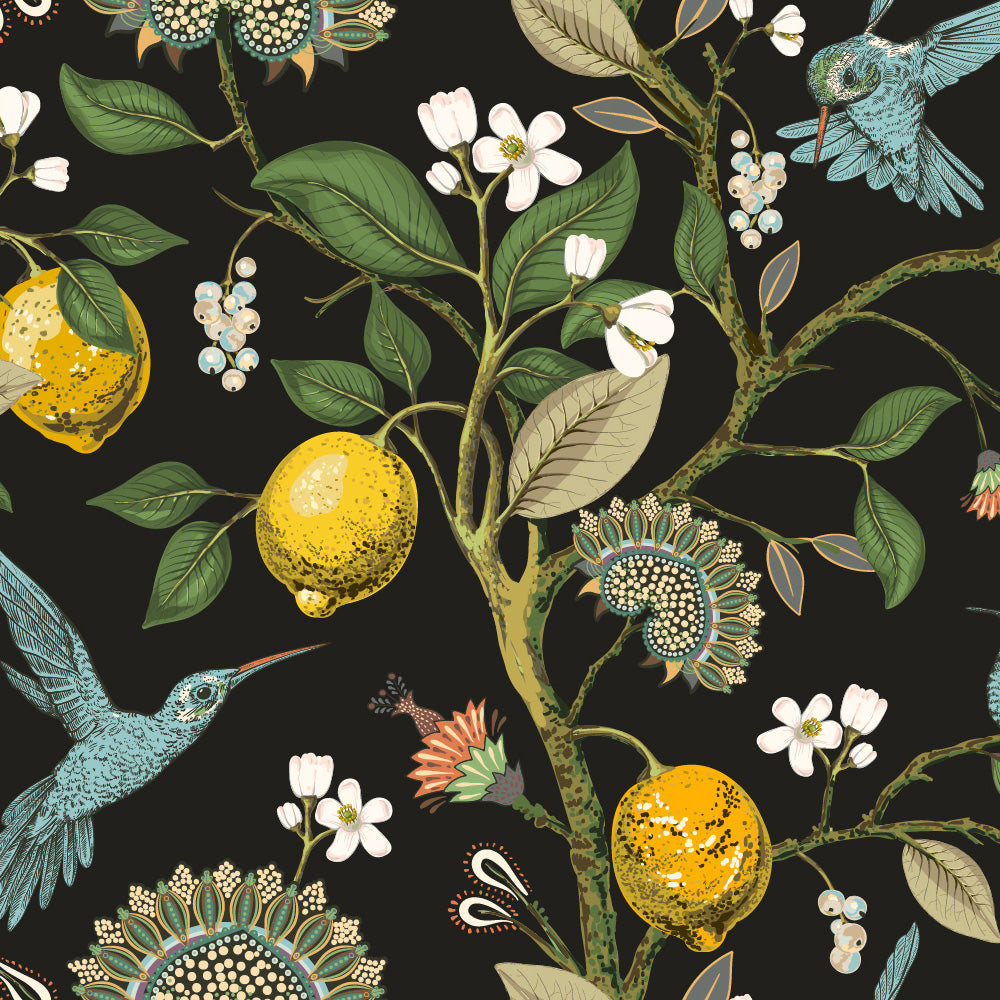 Ivy House behang Lemon Hummingbird Black IHW0050