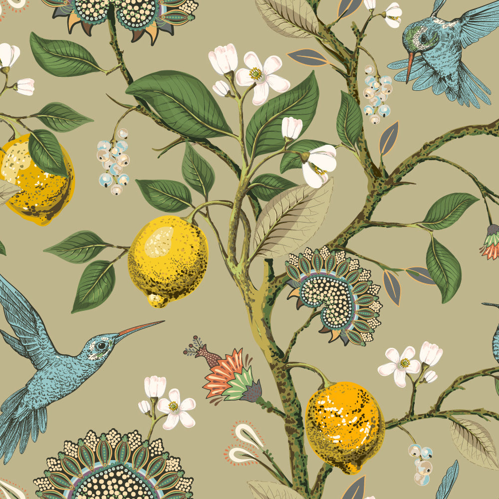 Ivy House behang Lemon Hummingbird Camel IHW0051