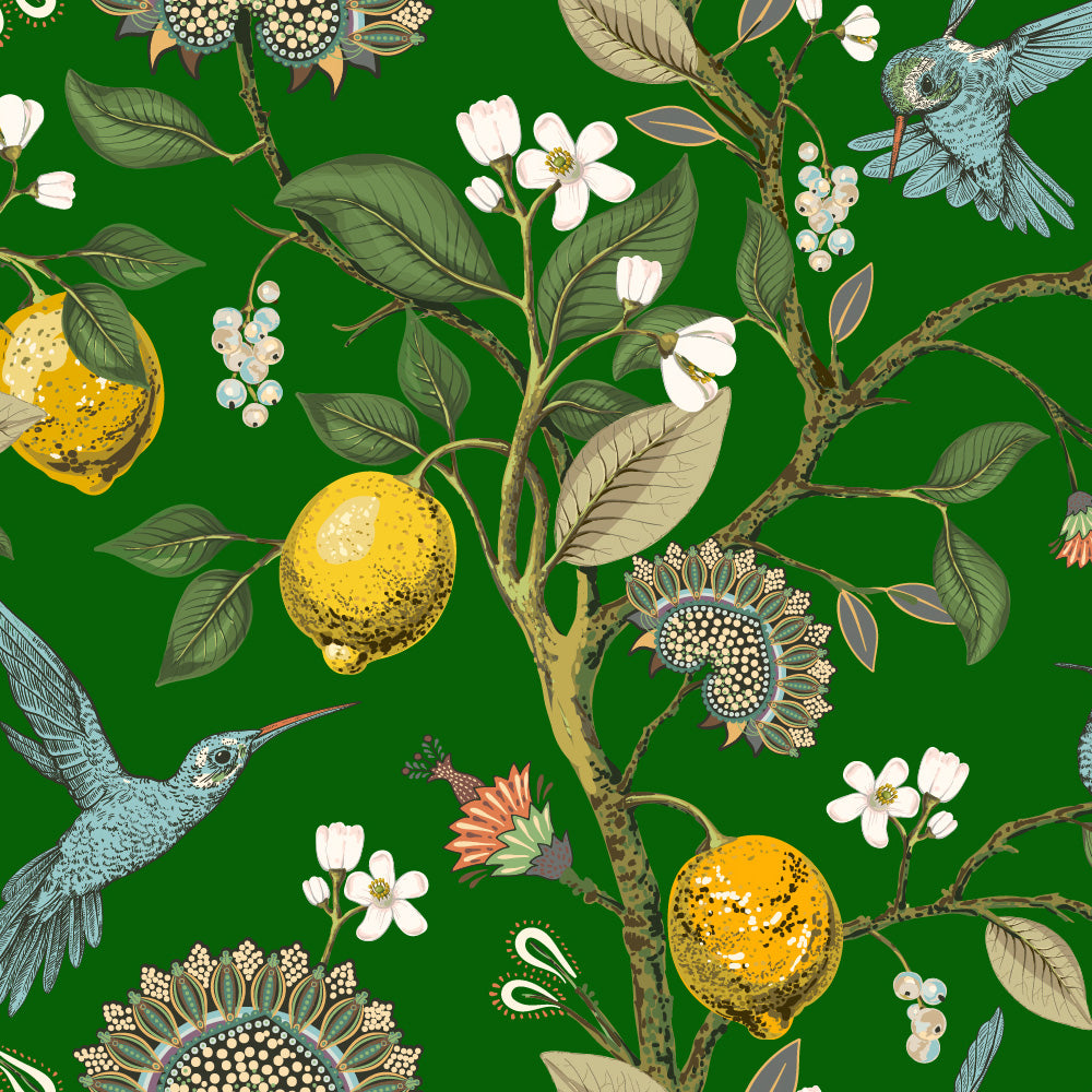 Ivy House behang Lemon Hummingbird Green IHW0052