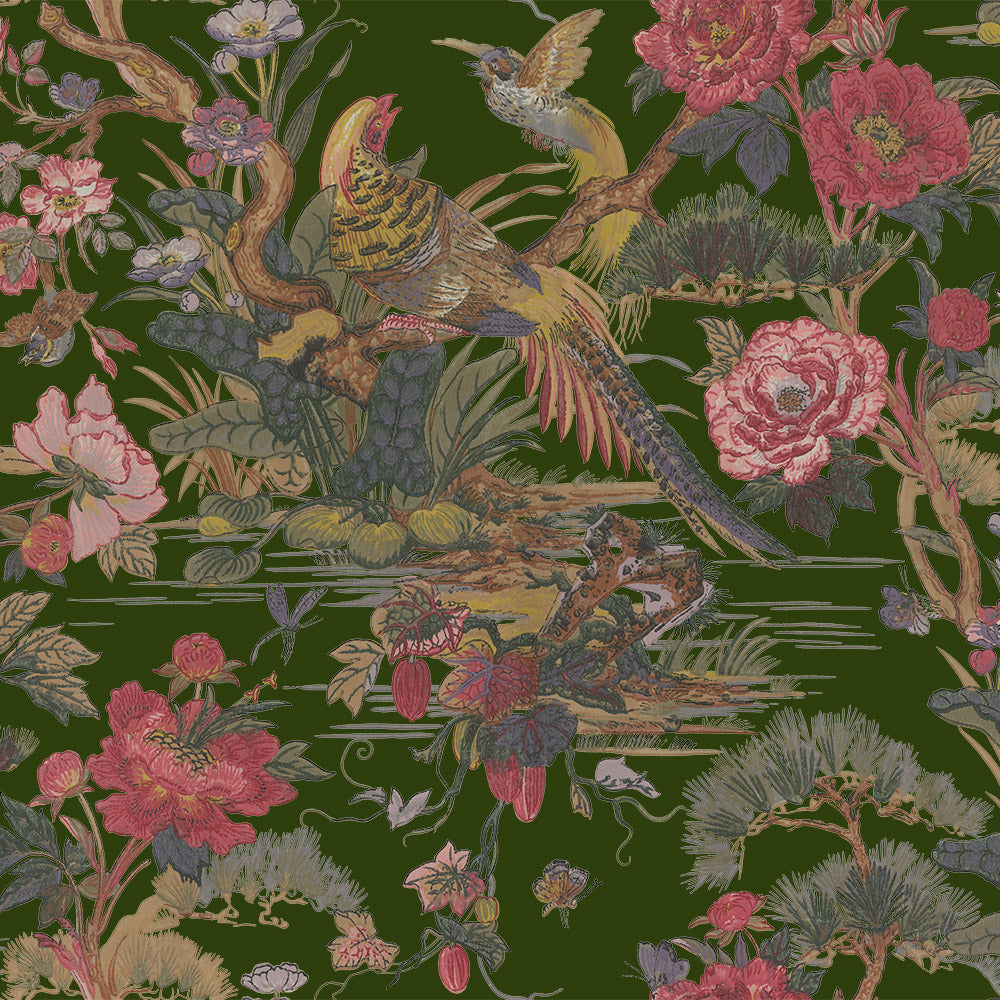 Ivy House behang Tropical Pheasant Green IHW0075