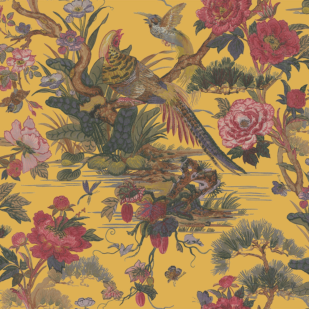 Ivy House behang Tropical Pheasant Yellow IHW0079