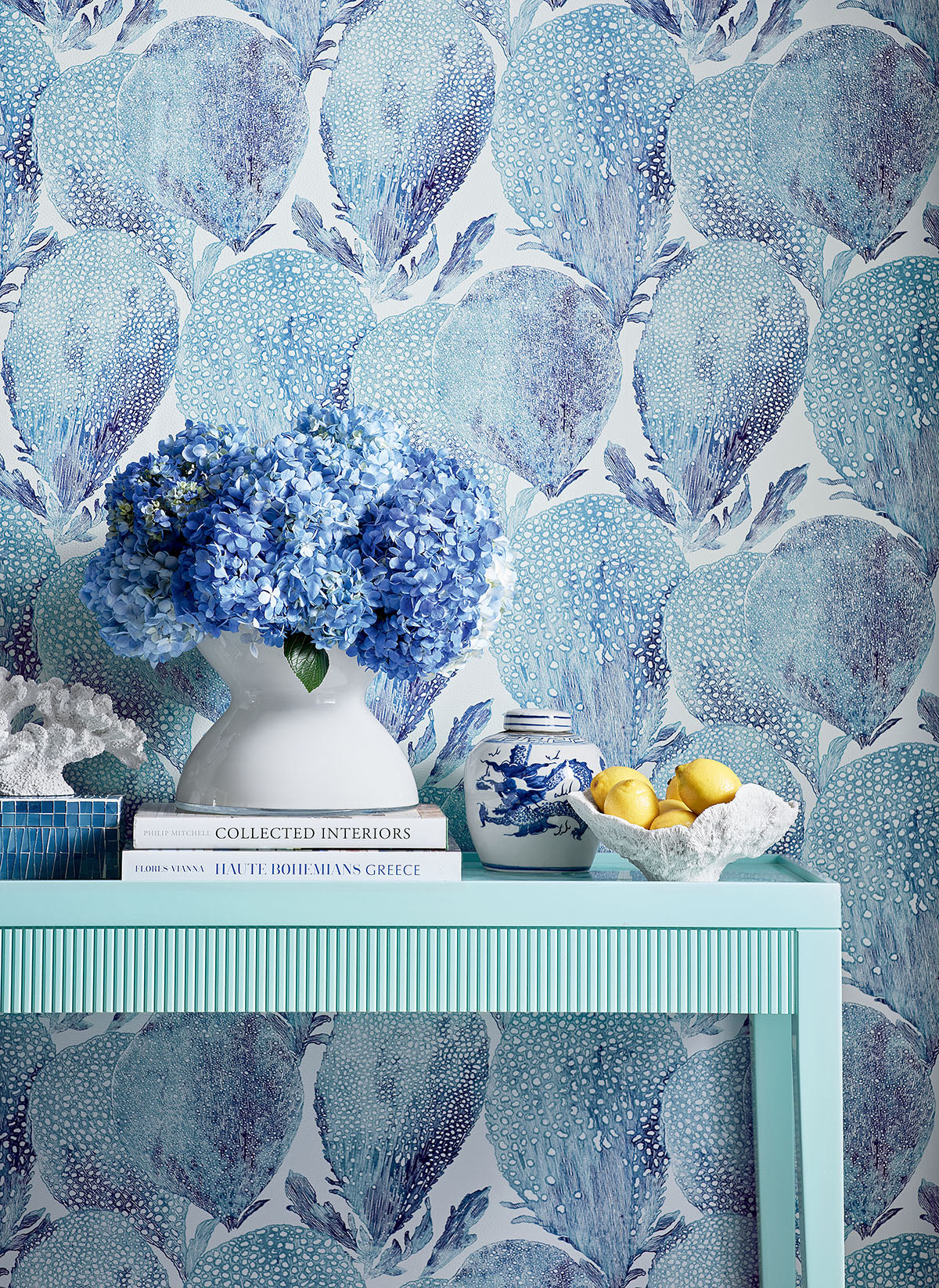 hibaut behang Under The Sea Turquoise and Plum T15823