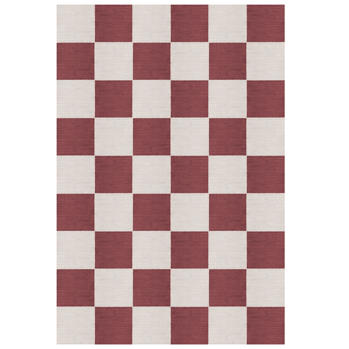 Layered Chess Burgundy wool vloerkleed