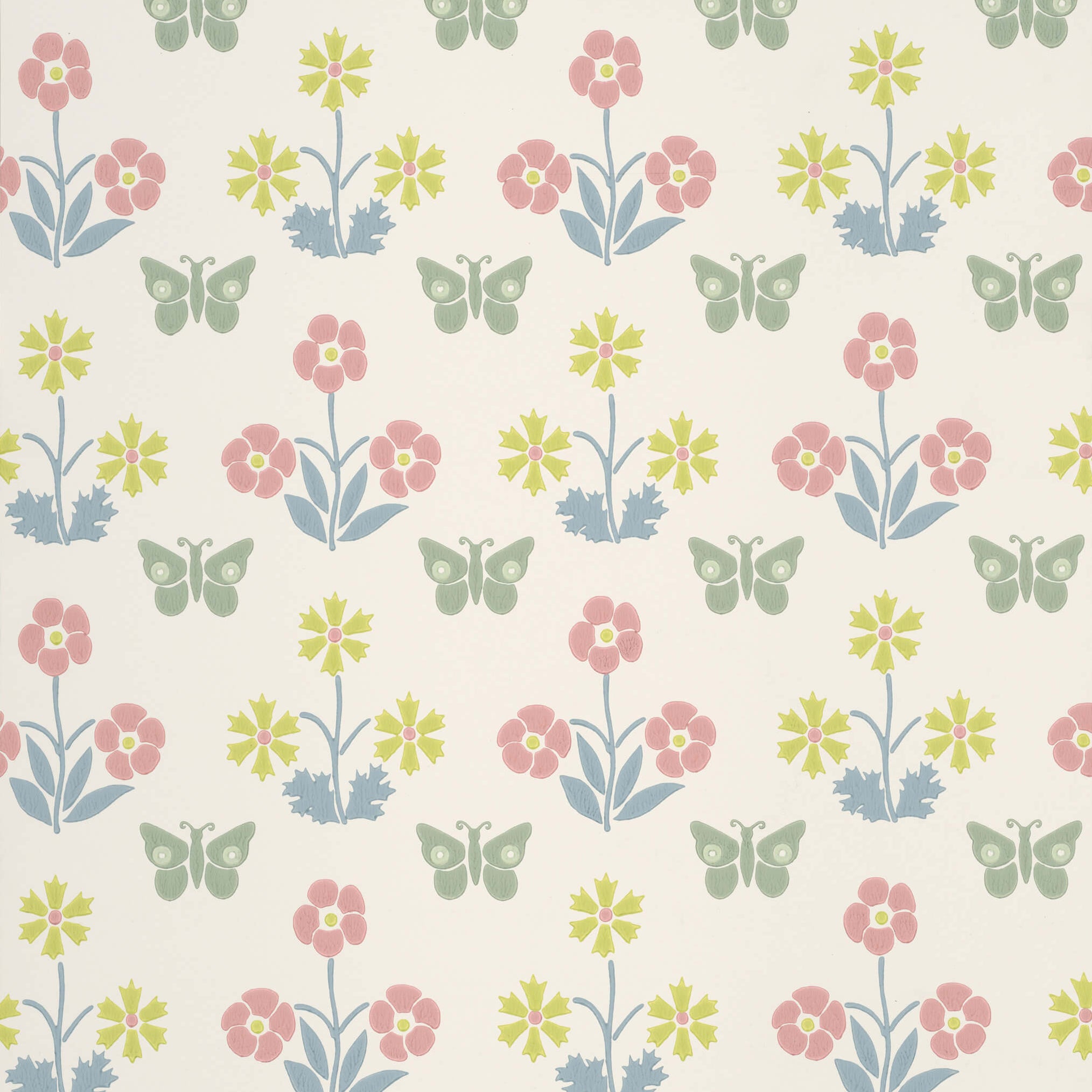 Little Greene Behang Burges Butterfly - Slaked Lime