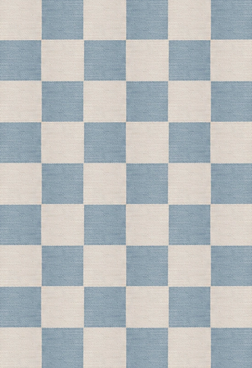 Layered Chess Cornflower blue wool vloerkleed