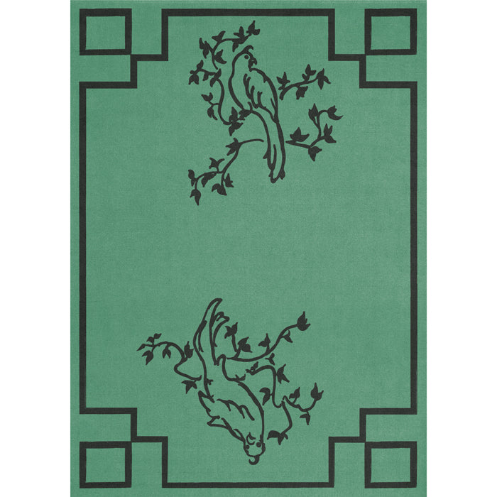 Layered Chinoiserie Parrot Green wool vloerkleed