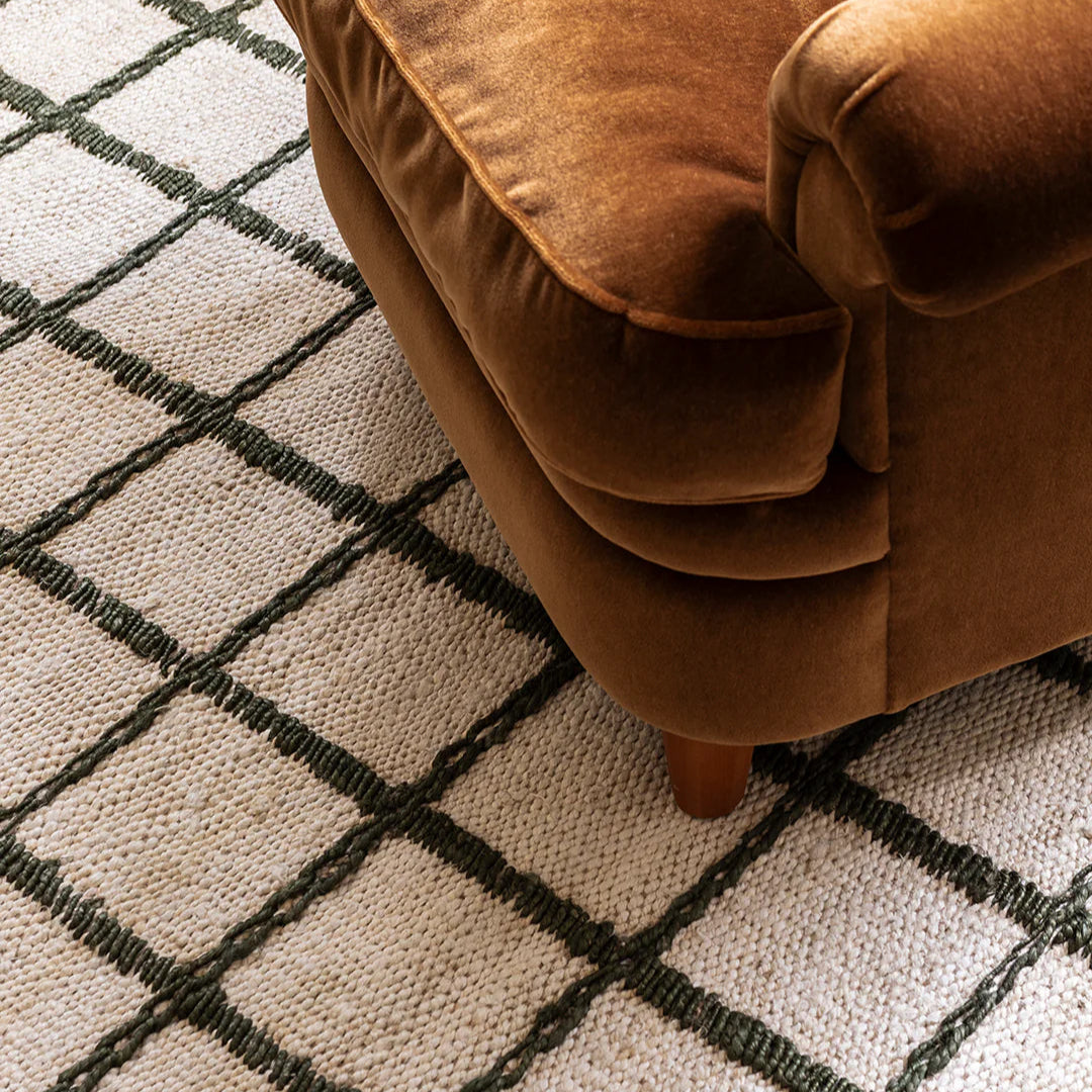 Layered Strata Jute vloerkleed Green close up beeld