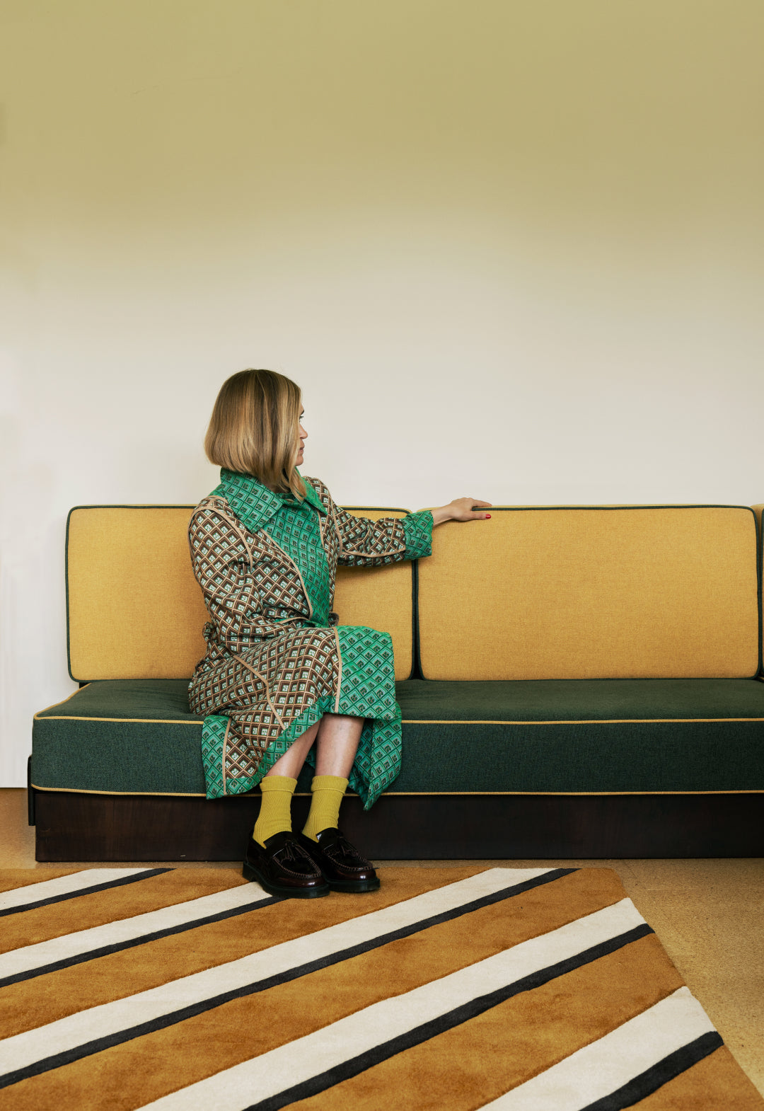 Layered Teklan Diagonal Sand wool vloerkleed