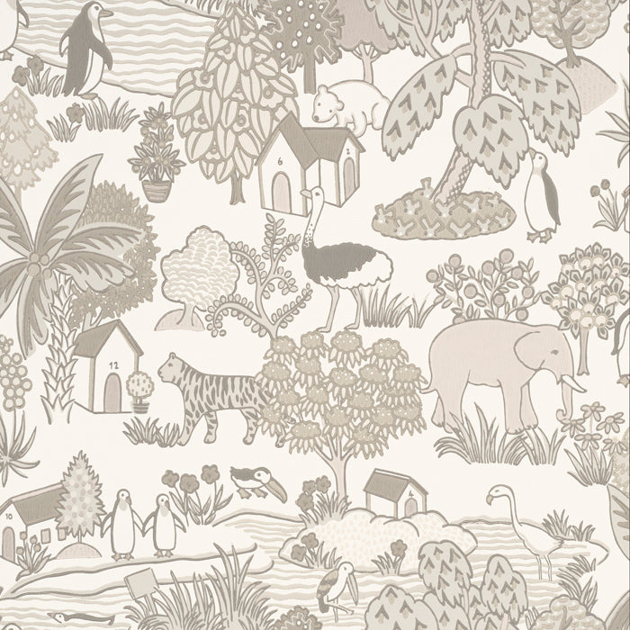 Little Greene Storybook Paper behang Animal Kingdom in kleur Portland Stone