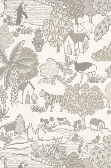 Little Greene Storybook Paper behang Animal Kingdom in kleur Portland Stone als grote afbeelding
