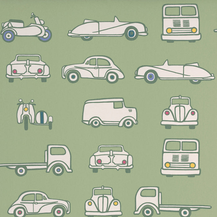 Little Greene behang Road Trip in de kleur Pea Green