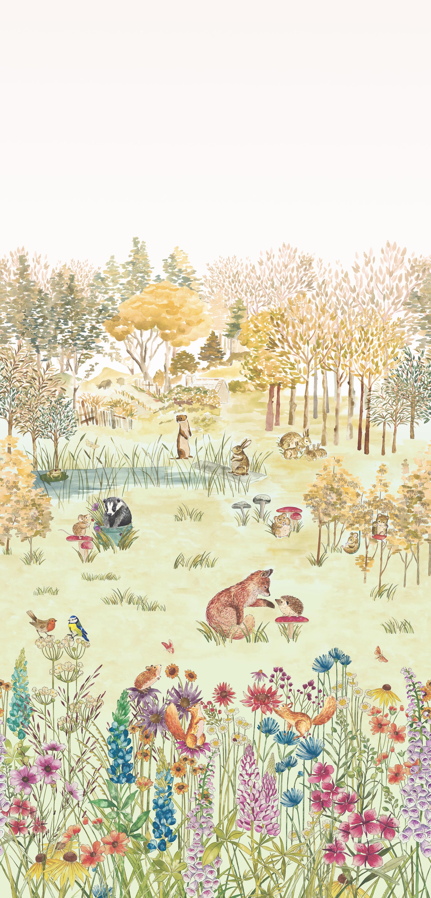 Little Greene behang Potters Woodland mural in de kleur Harvest uit de collectie Storybook Papers
