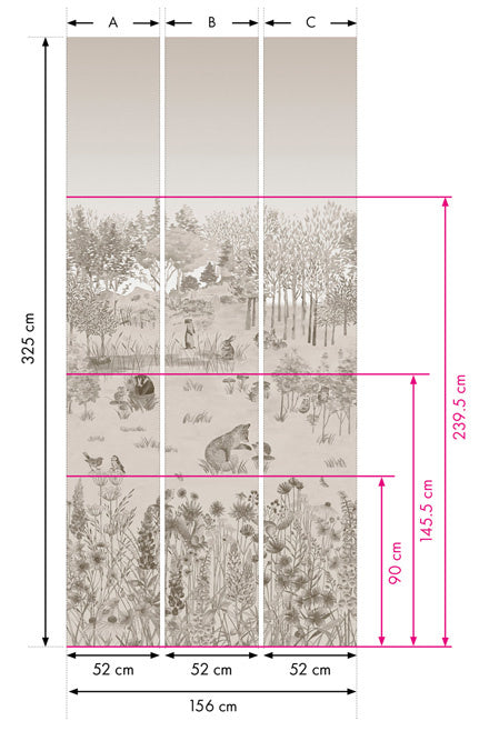 Little Greene behang Potters Woodland in de kleur Stone afmetingen