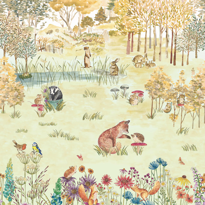 Little Greene behang Potters Woodland mural in de kleur Harvest