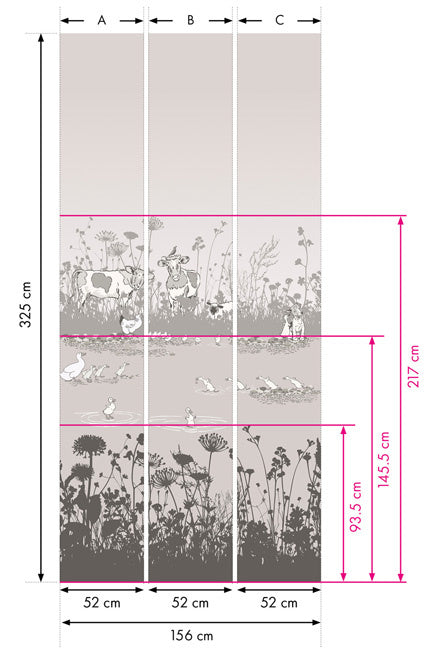 Little Greene behang Riverside Capers mural in de kleur Cluck afmetingen