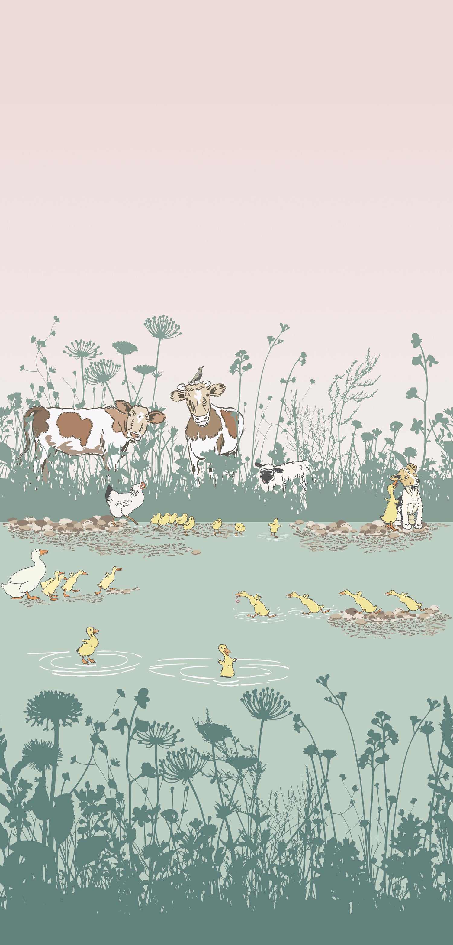 Little Greene behang Riverside Capers mural Quack uit de collectie Storybook Papers
