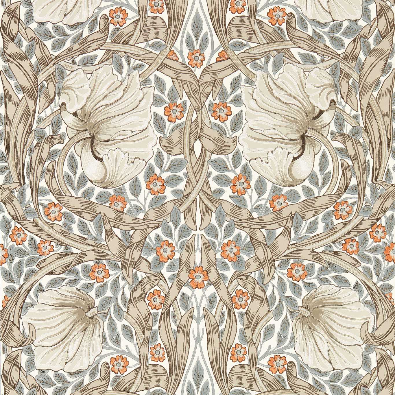 Morris and Co behang Pimpernel Linen/Coral 217364