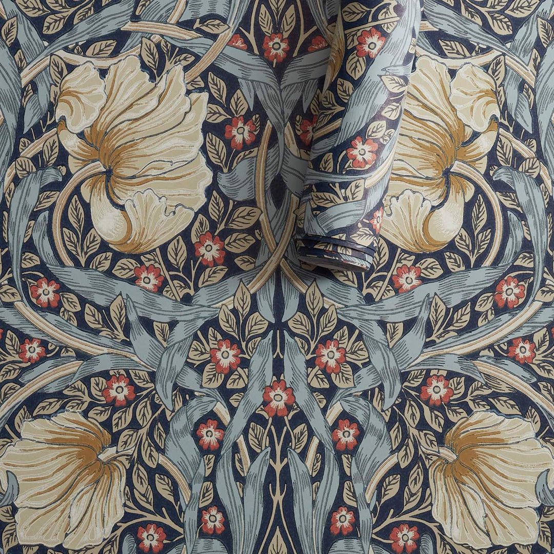 Morris and Co Pimpernel Indigo Hemp behangrol detail