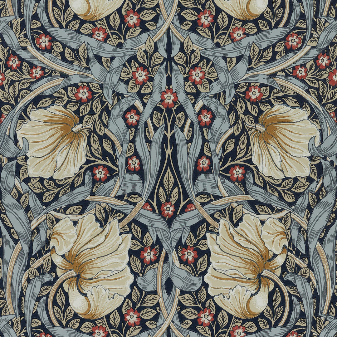 Morris and Co Pimpernel Indigo Hemp behang MOW0170-02, patroon close-up Colours of Morris