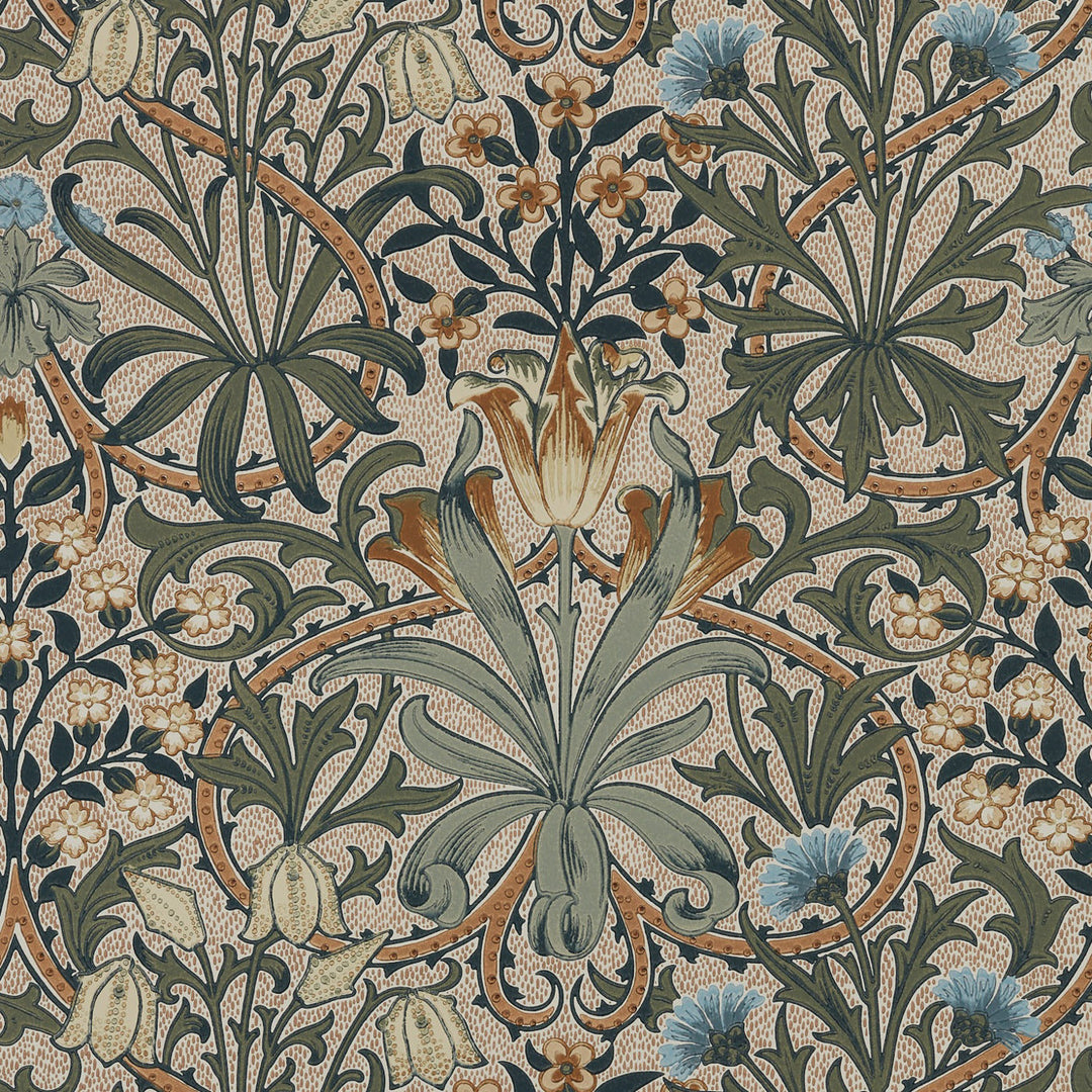 Morris and Co Woodland Weeds Bayleaf Wheat behang MOW0175-01, patroon close-up Colours of Morris
