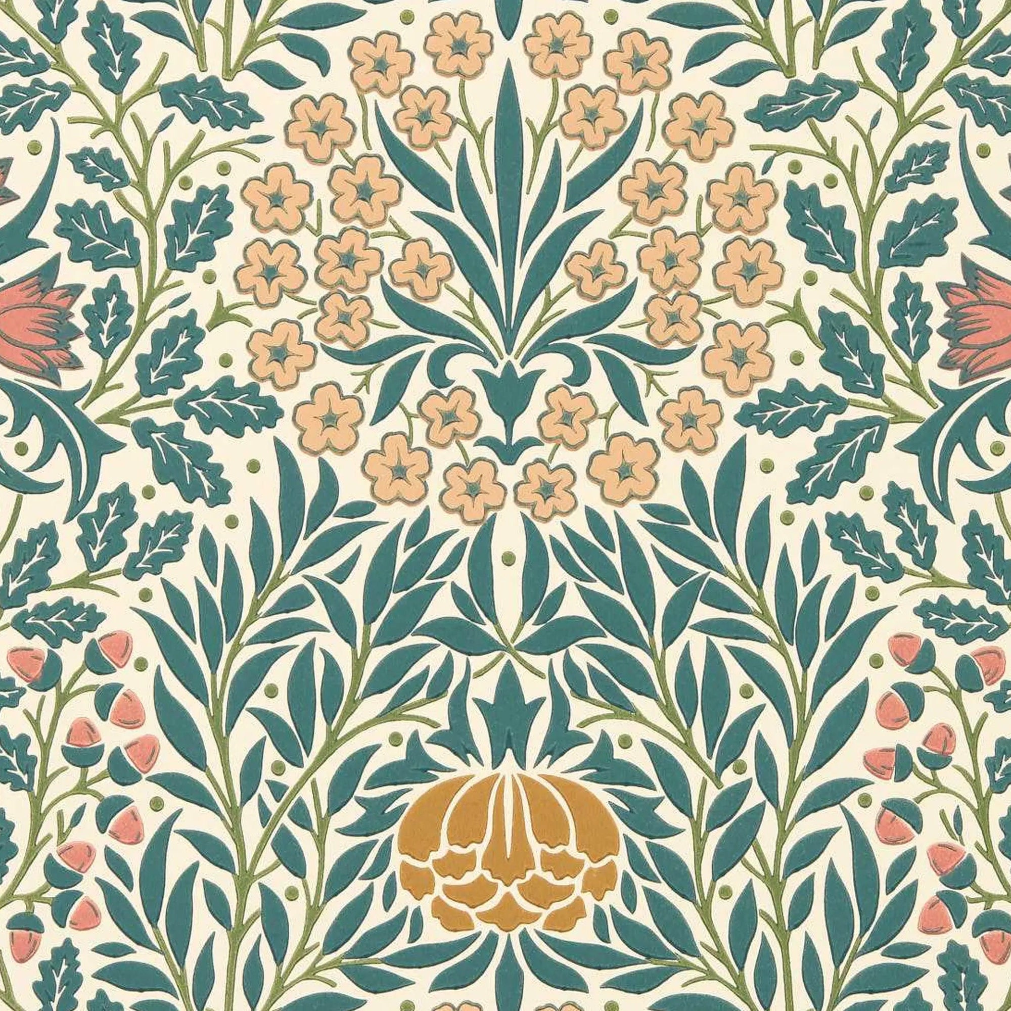 Morris and Co behang Daisy & Oak Powder Madder/Teal 217586