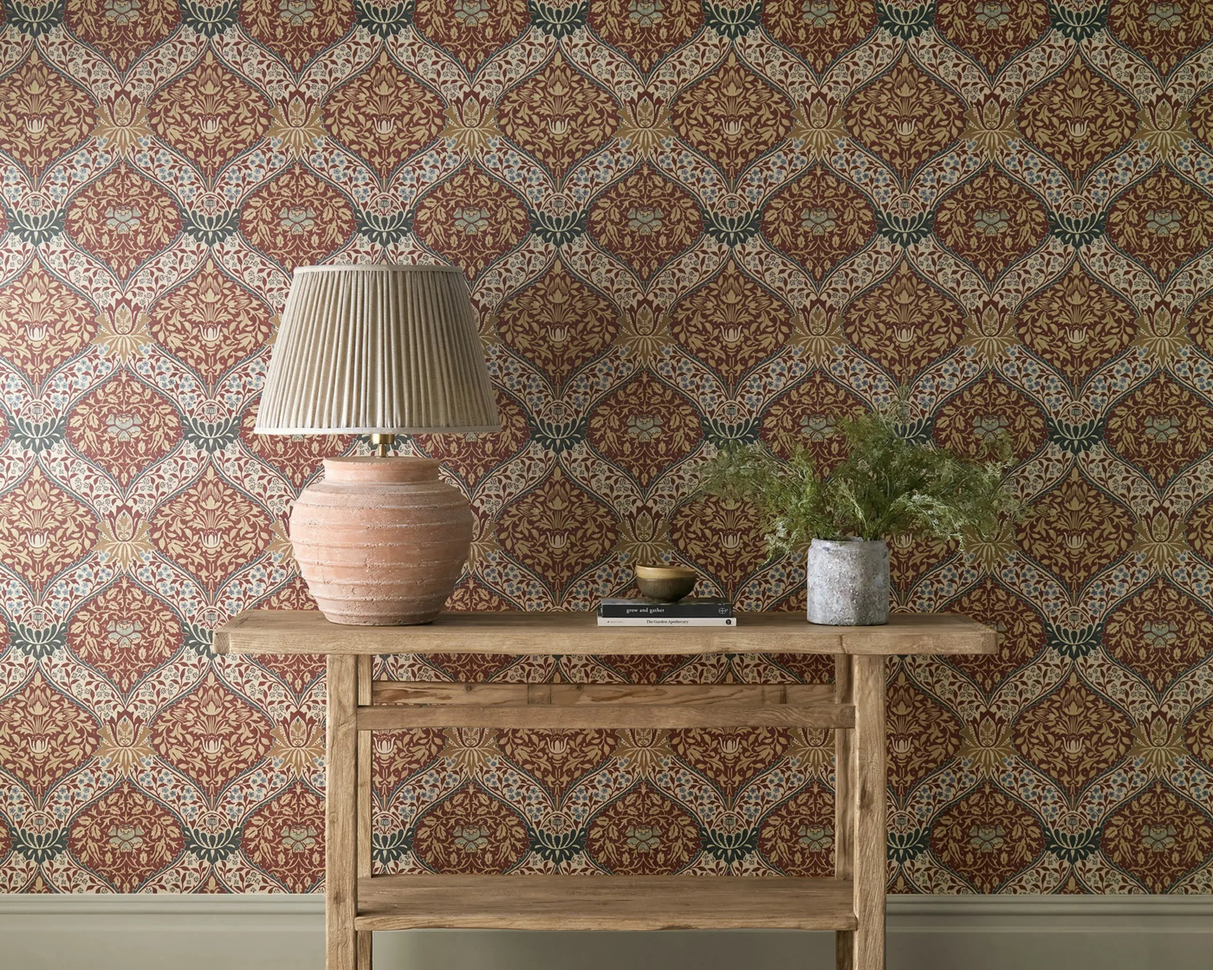 Morris and Co behang Norbury Slate/Madder 217594