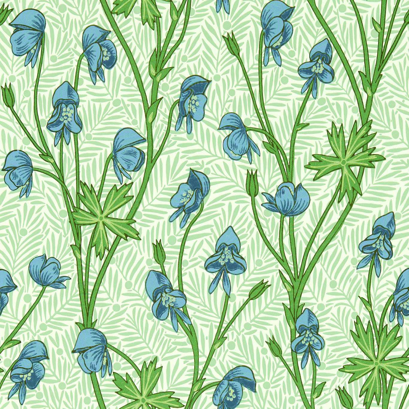 Morris and Co behang Monkshood Cobalt/ Goblin green 217343