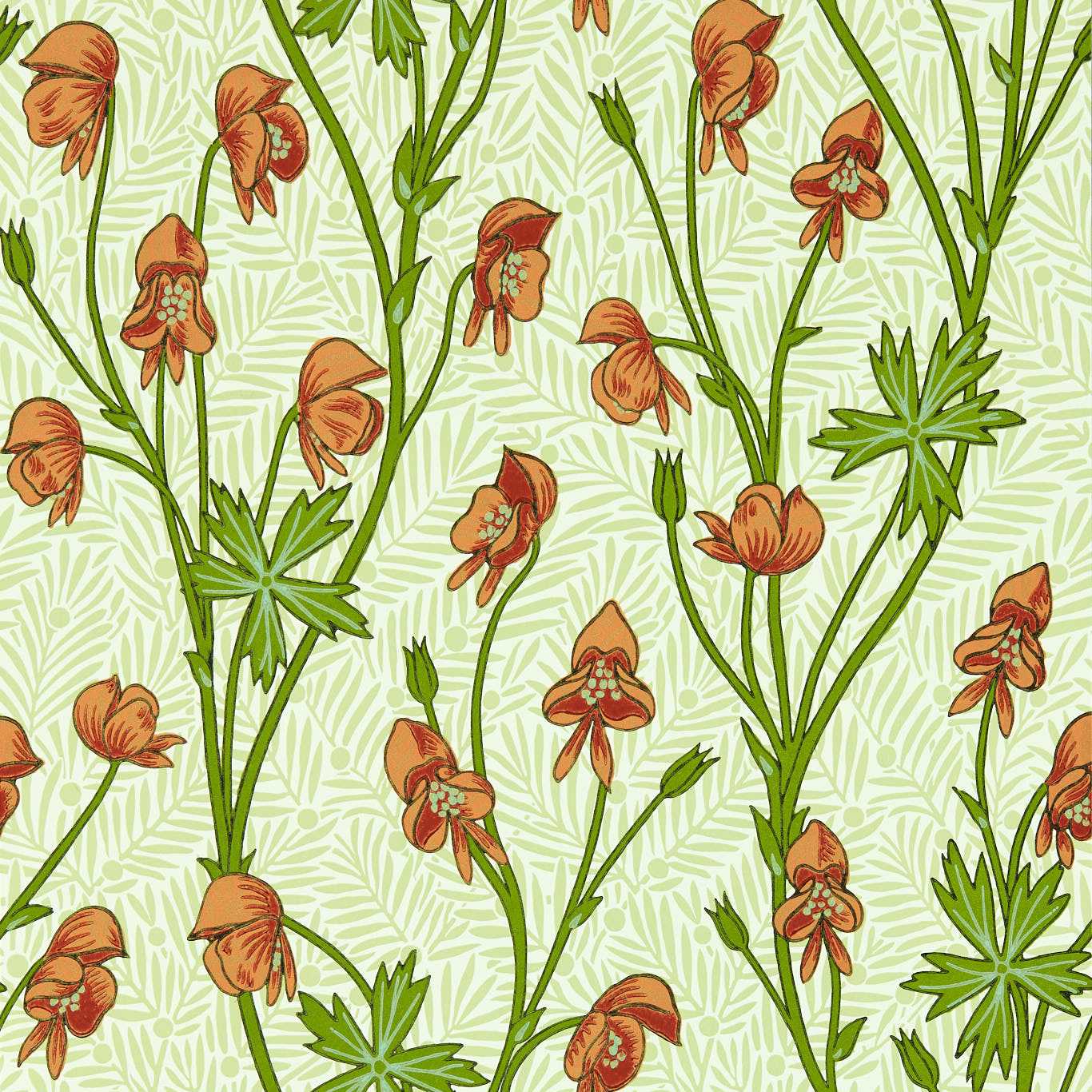 Morris and Co behang Monkshood Tangerine/Sage 217345