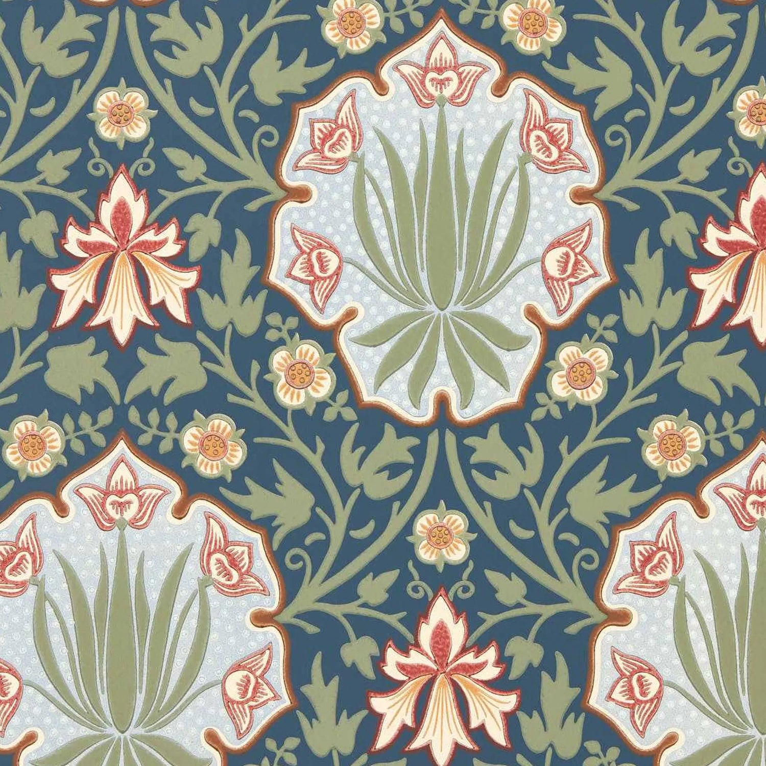 Morris and Co behang Iris & Rose Indigo/Thyme 217568