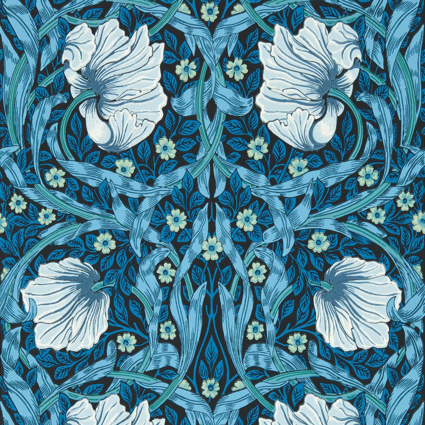 Morris and Co behang Pimpernel midnight/opal 217331
