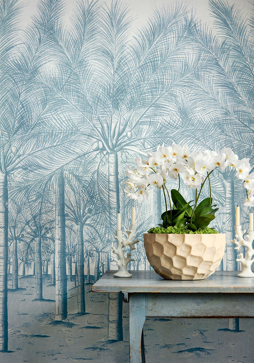 Thibaut behang Palm Grove Mural Spa Blue TM13949