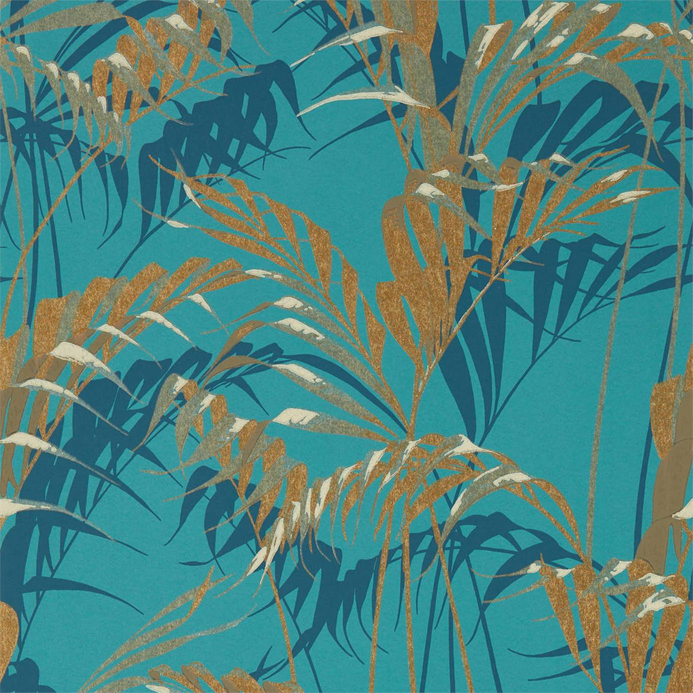 Sanderson Palm House Botanical Teal Gold 216640