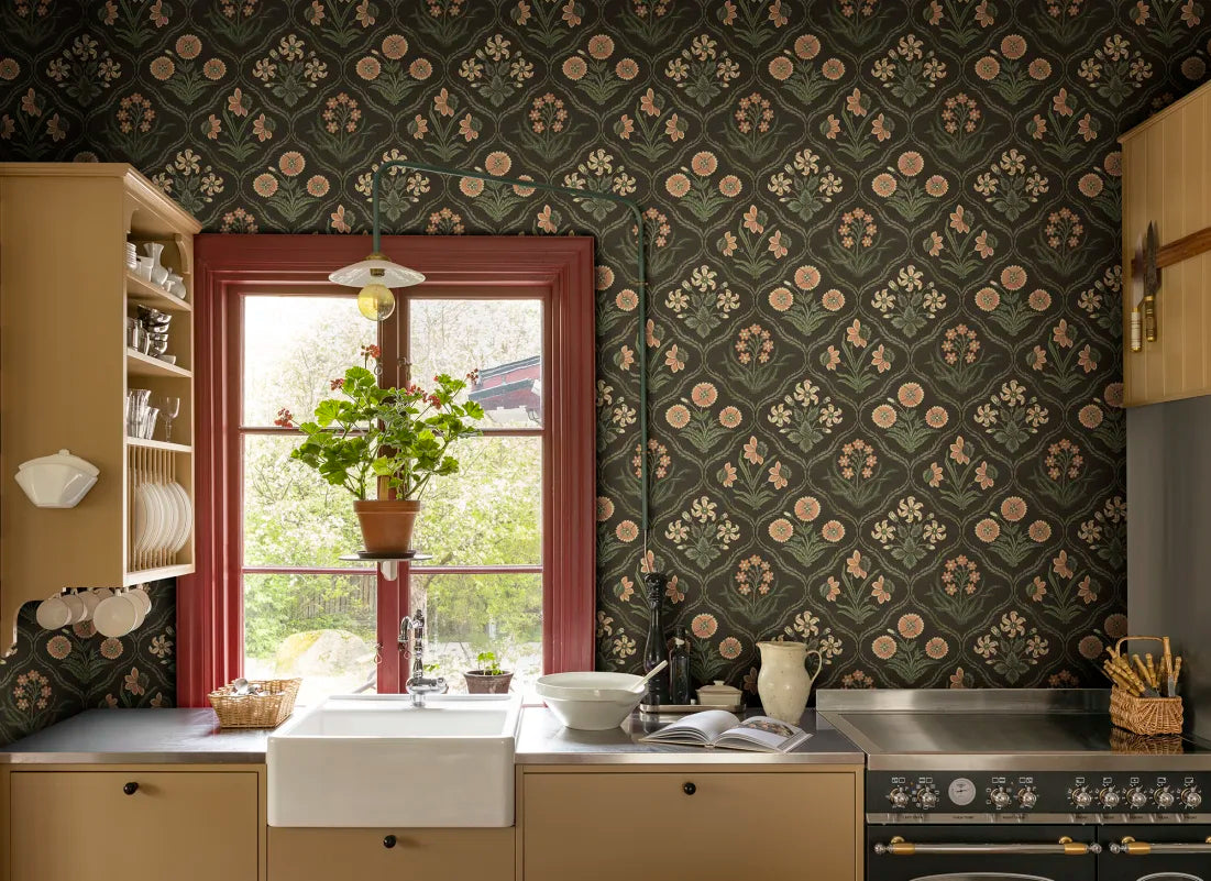 Sandberg behang Rosa Charcoal S10826