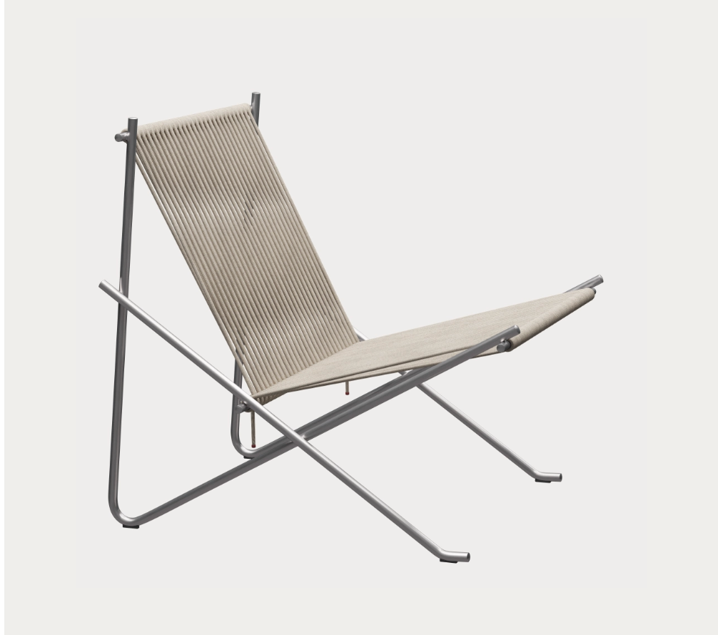 Fritz Hansen PK4™ fauteuil natural flag halyard geborsteld RVS staal zij-aanzicht