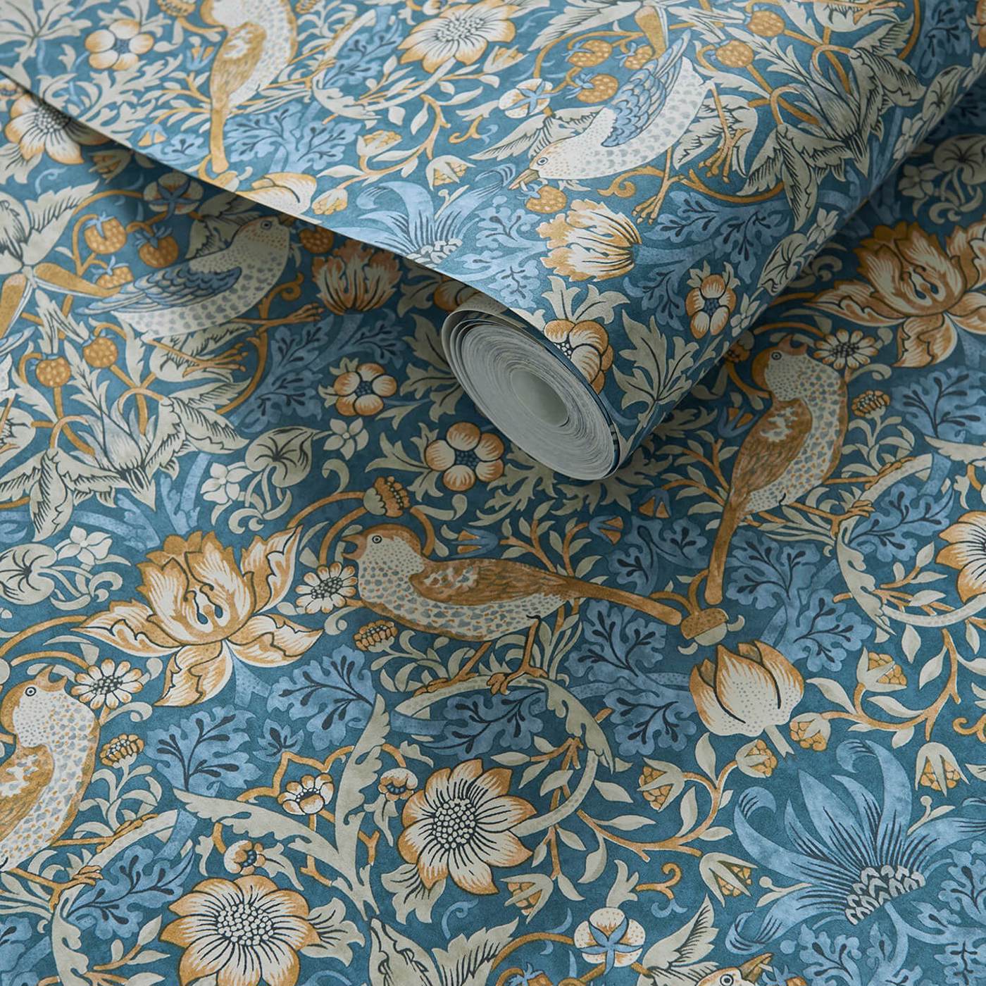 Clarke & Clarke behang Strawberry Thief Denim/Spice W0171/02